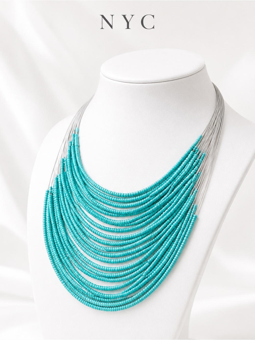 NYC Layered Turquoise Bead Statement Necklace